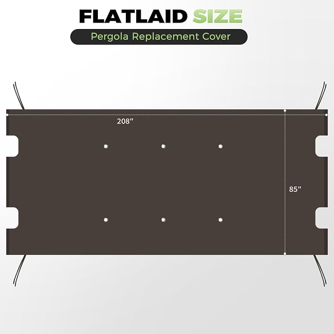 85'' x 208'' Universal Pergola Replacement Cover for Doubleton Steel Pergola L-PG080PST, Waterproof Sunshade Canopy Top for Patio Gazebo, Deck, Porch, Yard, Outdoor Cover Only (Brown)