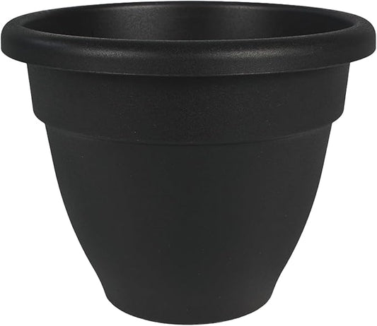 The HC Companies Caribbean Planter Pot - Outdoor & Indoor Plant Pot with Drainage Hole & Plug - Rolled Rim Plastic Pots for Plants & Flowers - Decorative Plant Pot (12" Black, Pack of 1)