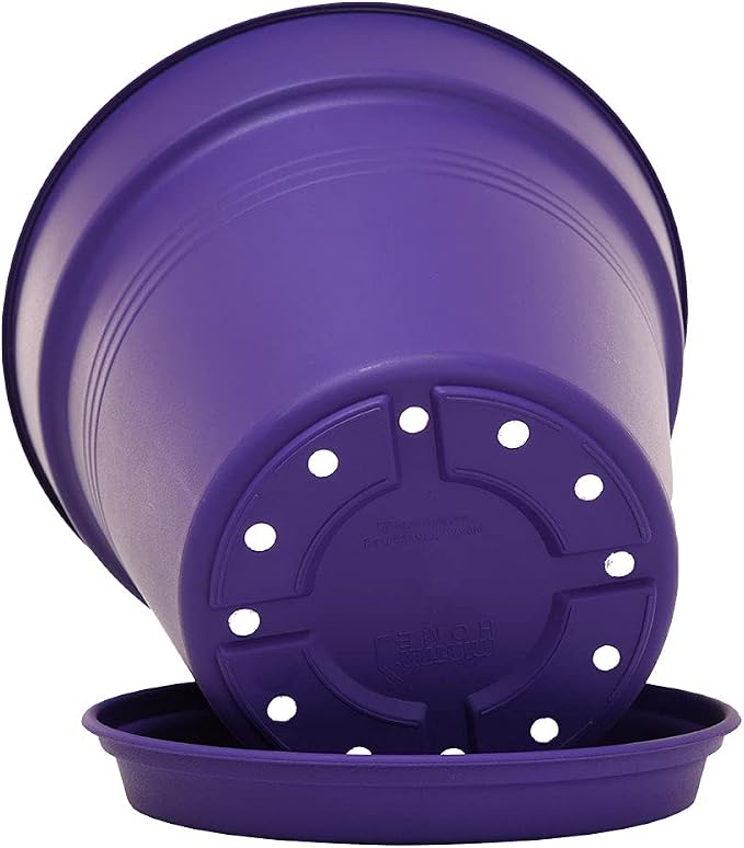 Mintra Garden Pots, 4 Pack Bulk Plastic Plant Pots with Drainage Tray, Round Indoor & Outdoor Decorative Planters with Drain Holes for Flowers, Herbs & Plants, 19cm Diameter – Purple, 7.5 in