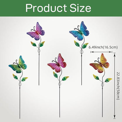 5 Pack Butterfly Decorative Garden Stakes,Outdoor Metal Decor Outdoor Decorations for Patio and Yard