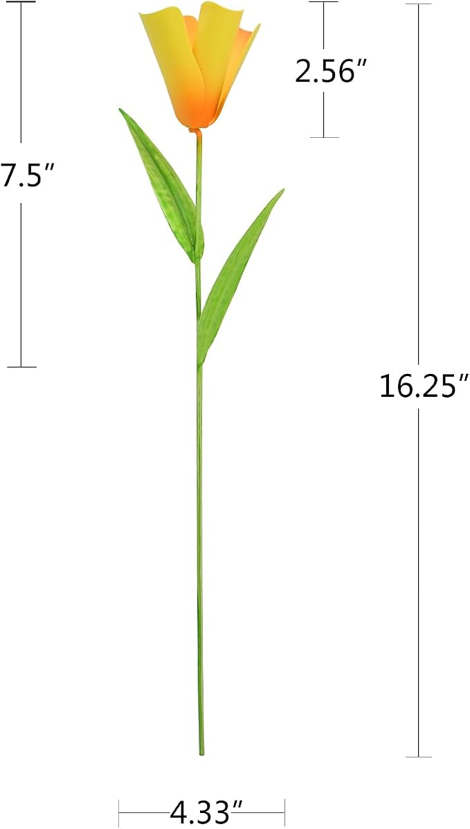 4pack Flower Garden Stake Decor, Rustic Metal Tulips Floral Stake Yard Art Ornament Outdoor Spring Decor, Garden Flowers Stick for Patio Lawn Yard Pot Decoration