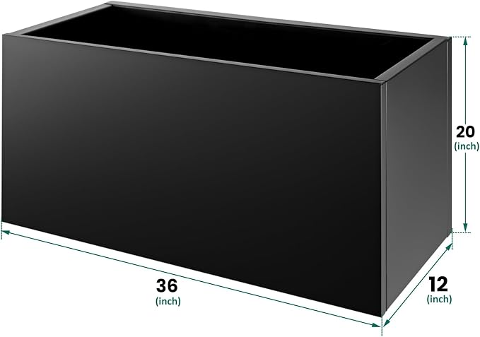 36"x12"x20" Large Metal Planter Box, Heavy-Duty Rust Resistant Steel Planter with Drainage Hole, Modern Rectangular Planter for Outdoor Indoor Patio Garden Yard (Black)