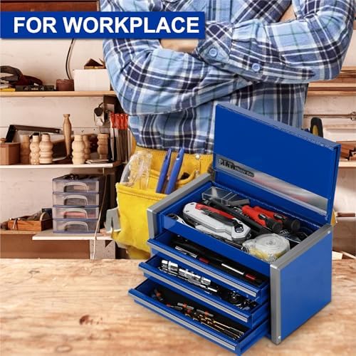 P.I.T. Mini Steel Tool Box,3 Drawer and 5 Drawer Stackable Toolbox with Magnetic Tab Locking,Blue