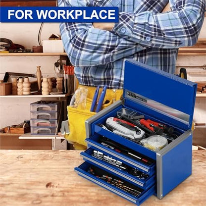 P.I.T. Mini Steel Tool Box,3 Drawer and 5 Drawer Stackable Toolbox with Magnetic Tab Locking,Blue
