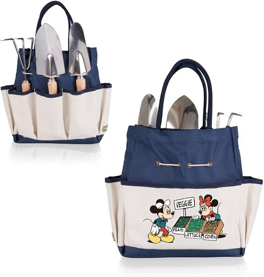 Picnic TIME Disney Mickey Mouse & Minnie Mouse Garden Bag with Tool Set, Garden Tool Organizer Bag, Gardening Tools Gifts for Women and Men, (Navy Blue with Beige Accents)