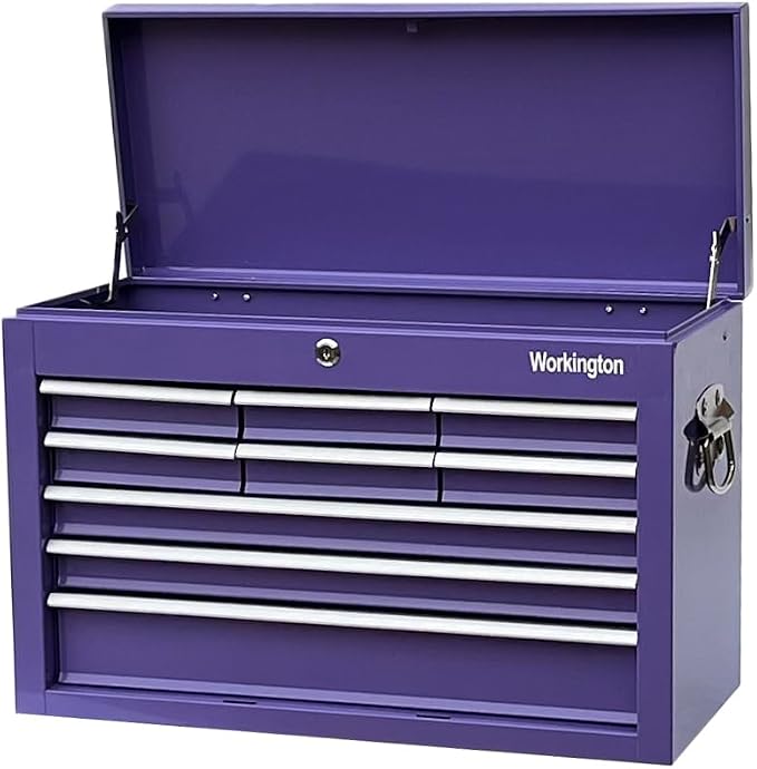 Workington Portable Metal Tool Chest with 9 Drawers, 24" 9-Drawer Tool Chest Cabinet with Ball Bearing Drawer Slides, Steel Tool Storage Box Organizer 4006 Purple