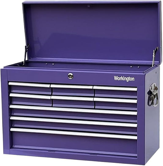 Workington Portable Metal Tool Chest with 9 Drawers, 24" 9-Drawer Tool Chest Cabinet with Ball Bearing Drawer Slides, Steel Tool Storage Box Organizer 4006 Purple