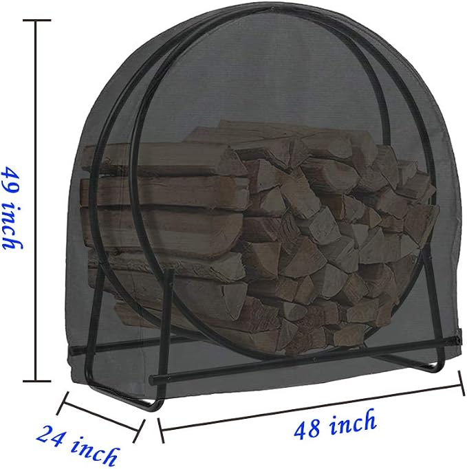 48 Inch Firewood Log Hoop Rack Cover Only Heavy Duty Outdoor | Round Ring Loop Wood Storage Holder Cover Circular with Waterproof Zipper Waterproof Black