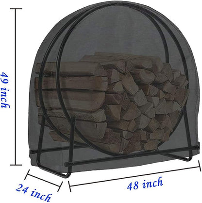 48 Inch Firewood Log Hoop Rack Cover Only Heavy Duty Outdoor | Round Ring Loop Wood Storage Holder Cover Circular with Waterproof Zipper Waterproof Black