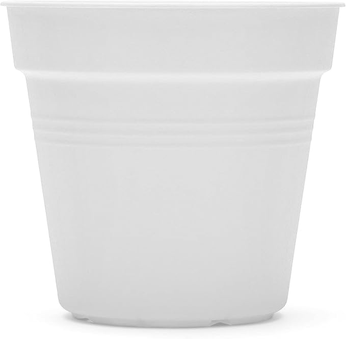 Mintra Garden Pots, 4 Pack Bulk Plastic Plant Pots with Drainage Tray, Round Indoor & Outdoor Decorative Planters with Drain Holes for Flowers, Herbs & Plants, 17cm Diameter – White, 6.6 in