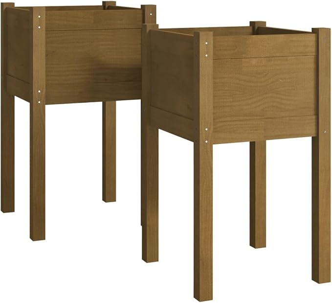 vidaXL Solid Pinewood Garden Planters - Honey Brown Outdoor Planter Boxes for Growing Flowers and Plants - Weather-Resistant, Durable, Ample Space - 15.7" x 15.7" x 27.6"