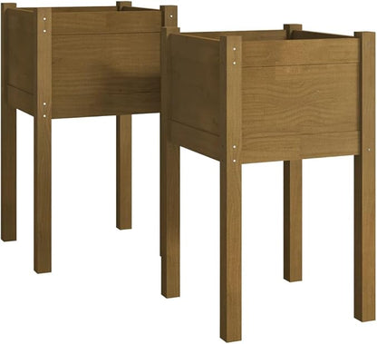 vidaXL Solid Pinewood Garden Planters - Honey Brown Outdoor Planter Boxes for Growing Flowers and Plants - Weather-Resistant, Durable, Ample Space - 15.7" x 15.7" x 27.6"