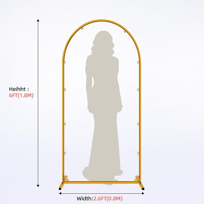 Gold Metal Arch Backdrop Stand, 6FT Wedding Arch Stand for Birthday Party Bridal Baby Shower Graduation Ceremony Photo Booth Garden Floral Balloon Arches Decoration