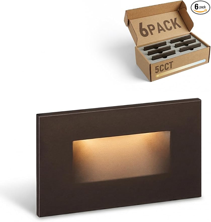 LEONLITE 6-Pack 5CCT 120V LED Step Lights, Horizontal, Oil Rubbed Bronze | 150LM, 5%-100% Dimmable, CRI90, ETL, Indoor Outdoor Stair Lights, Wet Location, 2700K/3000K/3500K/4000K/5000K, Aluminum