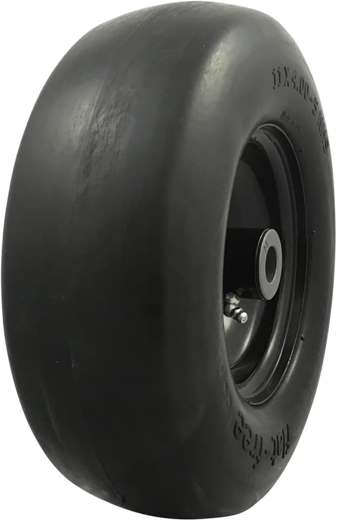 MARASTAR 00232 Universal Fit Flat-Free 11x4.00-5 Tire and Wheel Assembly, Zero Turn Lawn Mower Replacement Tires, Smooth Tread, Adapter Kit included
