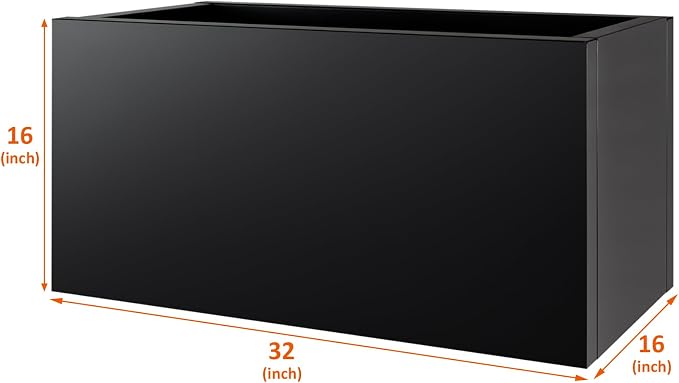 32"x16"x16" Large Metal Planter Box, Heavy-Duty Rust Resistant Steel Planter with Drainage Hole, Modern Rectangular Planter for Outdoor Indoor Patio Garden Yard (Black)