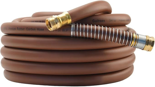 Guitrees Garden Hose 50FT x 3/4", Heavy Duty Rubber Hose, Water Hose with Five Layered Braiding, Male to Female Fittings, 1000PSI Burst, 300PSI Working (Brown)