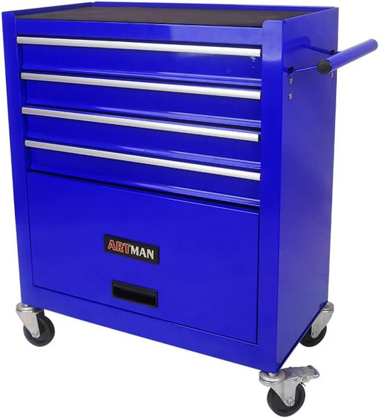 YOPTO Multifunctional Cart with 4 Ball-Bearing Drawers,Portable Rolling Tool Chest W/ 4 Wheels and Pull Handle,for Garage,Warehouse,Workshop,Repair Shop,Blue