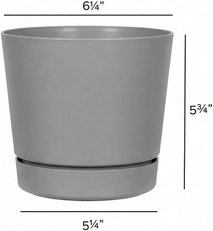 Root & Vessel Majestic Full Depth Round Cylinder Pot, Glossy Gray, 6-Inch (10060)