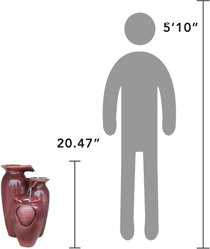 Teamson Home Jar 3 Tiered Floor Waterfall Fountain with Pump for Outdoor Patio Garden Backyard Decking, 20 Inch Height, Brown | With Pump, Outdoor Patio Garden Backyard Decking, 20 Inch Height