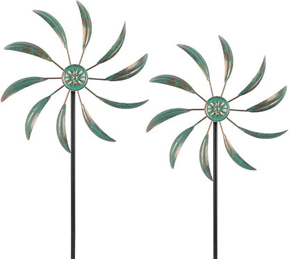 Stargarden 2Pack Wind Spinners Outdoor, Garden Pinwheels | Metal Wind Sculptures, Small Windmills for Yard and Garden Decor