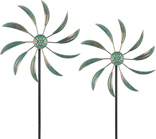 Stargarden 2Pack Wind Spinners Outdoor, Garden Pinwheels | Metal Wind Sculptures, Small Windmills for Yard and Garden Decor