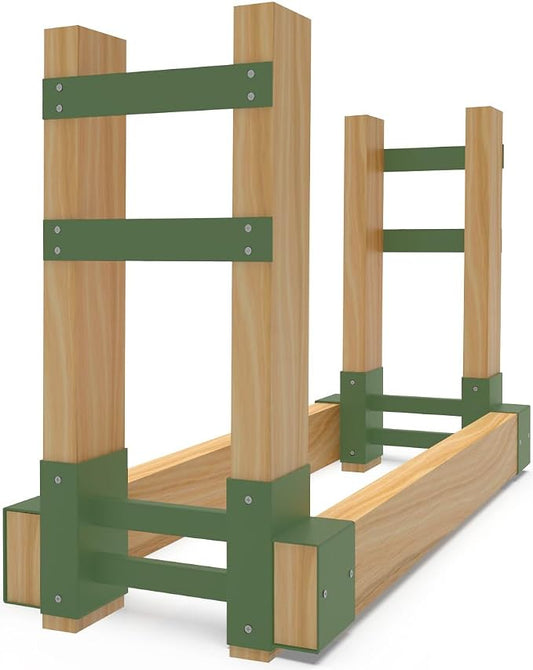 Outdoor Firewood Rack Brackets Kit for Fire Wood Pile Storage, Adjustable log stacking Stand Holder for 2x4 lumber, Green, Set of 2