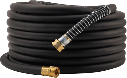 Wiseflow Garden Hose 75FT x 5/8", Heavy Duty Rubber Hose, Water Hose with Five Layered Braiding, Male Female Fittings, 1000PSI Burst, 300PSI Working for Yard, Car Wash, Pets (Black)