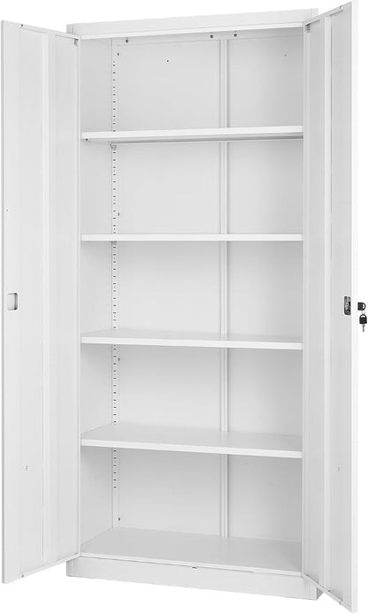 VEVOR Metal Storage Cabinet, Lockable Steel Garage Cabinet with Adjustable Shelves, 2 Magnetic Doors, 2 Keys, 5-Tiers Tool Storage Locker for Home, Office, School, Warehouse, Basement, Laundry, White
