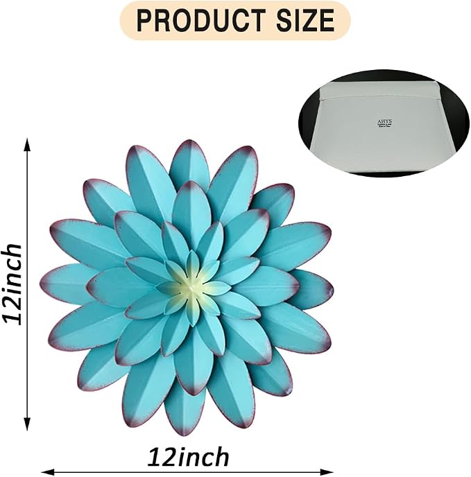 AHYS Wall Art Metal Wall Decor, 12Inch Blue - Indoor Outdoor Metal Flowers Wall Decor for Living Room Bedroom Bathroom Garden