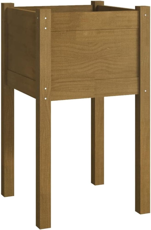vidaXL Solid Wood Pinewood Garden Planter – Honey Brown, 15.7"x15.7"x27.6", Square, Outdoor Use, Weather-Resistant, Planter Box for Flowers and Plants