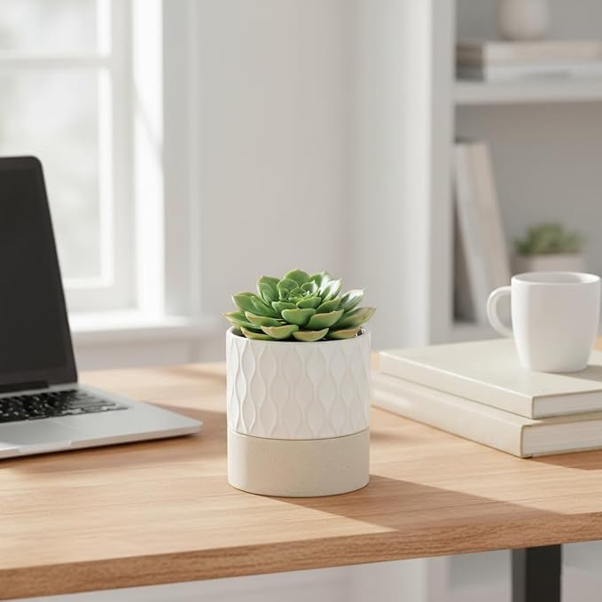 Nihow Ceramic Self Watering Plant Pot for Indoor Plants, 4.5+6 Inch | Planter with Cotton Wick, Drainage Hole & Water Storage Plus, Cylinder Round Flower Pot, For Succulent/Herbs/Violets