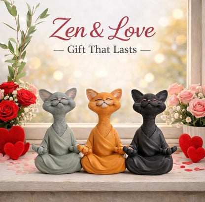 Meditating Happy Cat Statue – Zen Mindfulness Decor for Cat Lovers