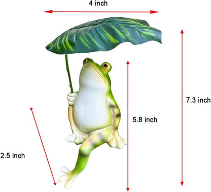 OwMell Frog Statue for Garden, Green Frog Figurine for Outdoor Decor Yard and Garden Decoration Resin Sculpture - Umbrella