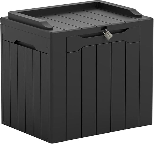 Greesum 31 Gal Resin Deck Box,Outdoor Storage for Patio,Garden Tools,Pool Supplies, Weatherproof and UV Resistant, Lockable, Black