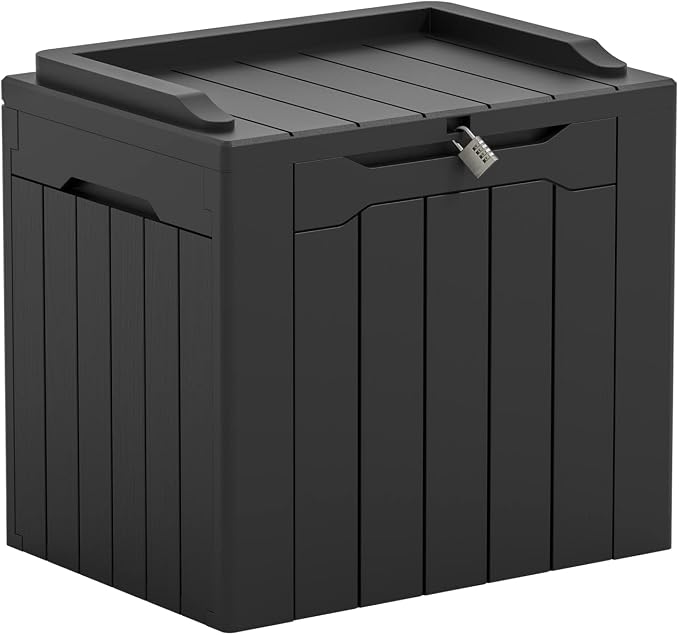 Greesum 82 Gallon and 31 Gallon Resin Deck Boxes Large Outdoor Storage Bundle for Patio Furniture, Garden Tools, and Pool Supplies