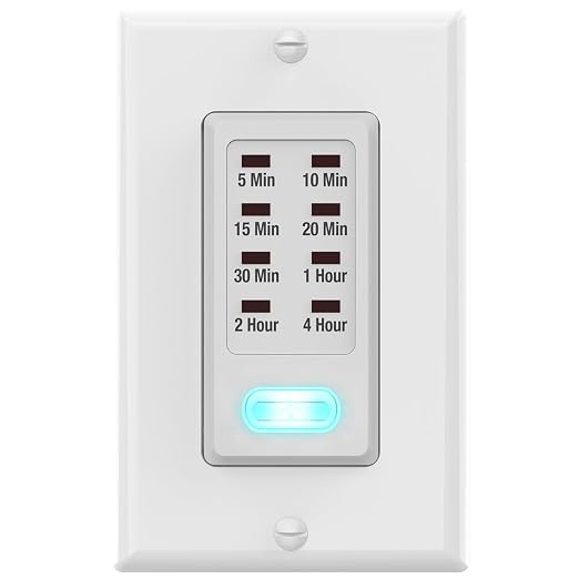 Fosmon Countdown Light Timer Switch for Bathroom, Heaters, 5-10-30-60 Min, 2-4 Hour Programmable in-Wall Timer Switch with 9 Settings 1875W, Neutral Wire Required, ETL Listed