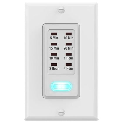 Fosmon Countdown Light Timer Switch for Bathroom, Heaters, 5-10-30-60 Min, 2-4 Hour Programmable in-Wall Timer Switch with 9 Settings 1875W, Neutral Wire Required, ETL Listed