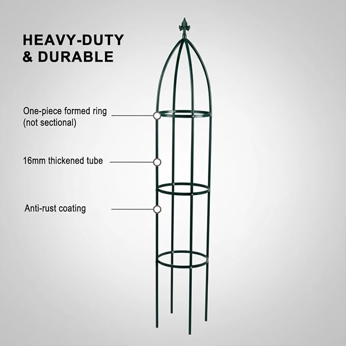100% Metal Garden Obelisk Trellis Heavy Duty 6.3 ft for Climbing Vines | Upgraded 16mm Thick Steel Tubes Rustproof Green Tower, 4.9lb Tall Plant Support Stands for Flowers, Roses, Clematis & Tomato