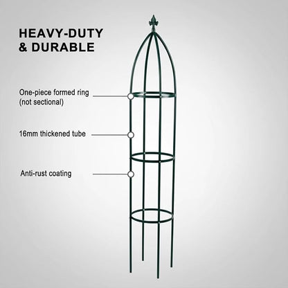 100% Metal Garden Obelisk Trellis Heavy Duty 6.3 ft for Climbing Vines | Upgraded 16mm Thick Steel Tubes Rustproof Green Tower, 4.9lb Tall Plant Support Stands for Flowers, Roses, Clematis & Tomato