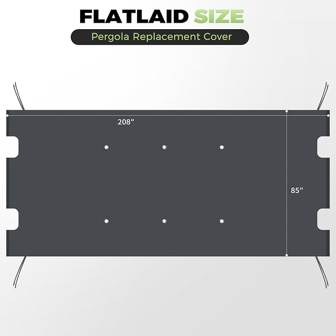 85'' x 208'' Universal Pergola Replacement Cover for Doubleton Steel Pergola L-PG080PST, Waterproof Sunshade Canopy Top for Patio Gazebo, Deck, Porch, Yard, Outdoor Cover Only (Grey)
