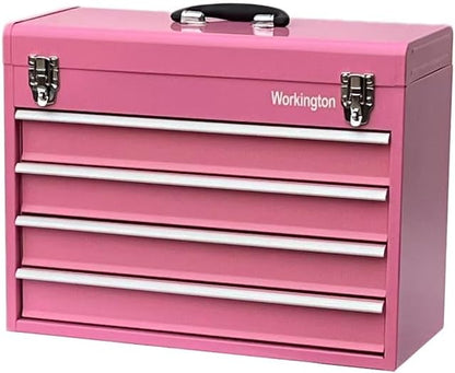 Workington Portable Metal Tool Chest with 4 Drawers, 20" 4-Drawer Tool Chest Cabinet with Ball Bearing Drawer Slides, Steel Tool Storage Box Organizer 4004 Pink