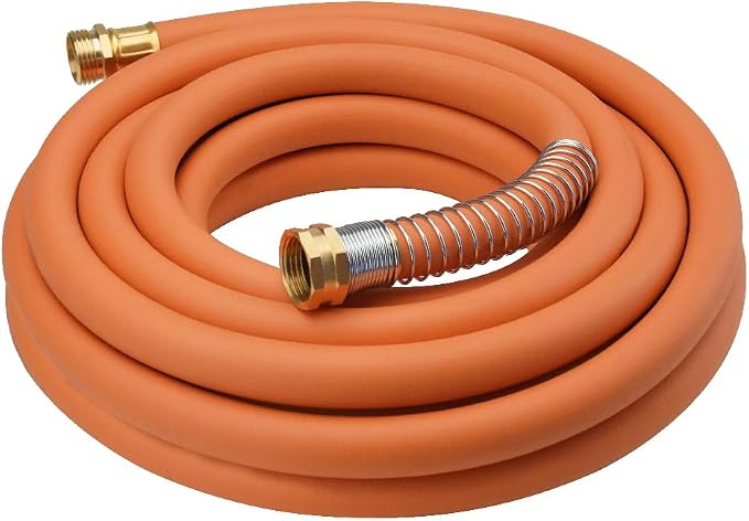 Wiseflow Garden Hose 25FT x 5/8", Heavy Duty Rubber Hose, Water Hose with Five Layered Braiding, Male Female Fittings, 1000PSI Burst, 300PSI Working for Yard, Car Wash, Pets (Orange)