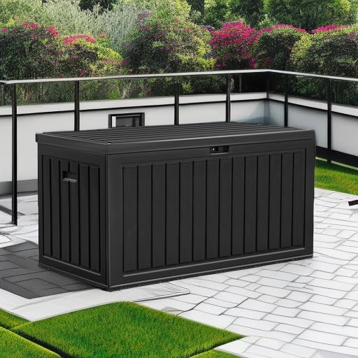 YITAHOME 90 Gallon Large Deck Box | Double-Wall Resin Outdoor Storage Boxes, Deck Storage for Patio Furniture, Cushions, Pool Float, Garden Tools, Lockable &
