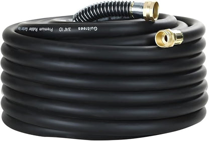 Guitrees 75FT 3/4 Heavy Duty Rubber Garden Hose - 300psi Working, 1000psi Burst - Hot/Cold Water - Five-Layered Braiding for Durability - Versatile for Gardening, Agriculture, Construction(Black)