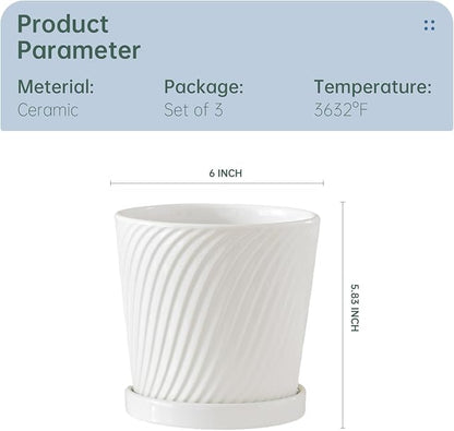 Ton Sin Plant Pots,White 6 Inch Flower Pots for Plants,Ceramic Planter with Drainage Holes,Indoor Planter Pots with Saucer,Outdoor Garden Pots (White, 4 Pack)