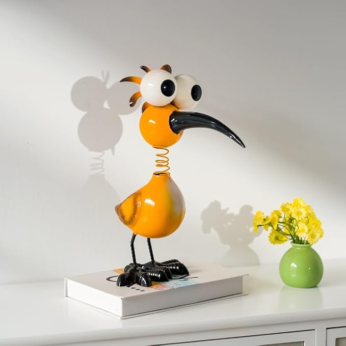 Yellow Big Eyes Bird Metal Garden Statues Yard Decorations Outdoor,13" Bird Decor Yard Statue Decorations Outdoor,Gardening Present for Women for Housewarming