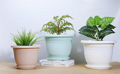 5 Packs 14 inch Flower Pots + Saucer, Planters for Indoor & Outdoor Plants with Drainage Holes | Plastic Flower Pots, Large Planter (Colorful, 14 inch)