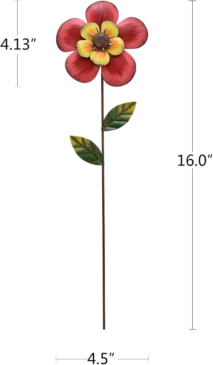 Morning View Metal Flower Garden Stakes Decorative Set of 4 Outdoor Spring Flowers Yard Stake Lawn Ornaments for Patio Planter Pots Outside 16 Inch Tall