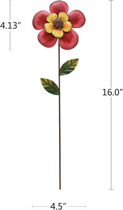 Morning View Metal Flower Garden Stakes Decorative Set of 4 Outdoor Spring Flowers Yard Stake Lawn Ornaments for Patio Planter Pots Outside 16 Inch Tall